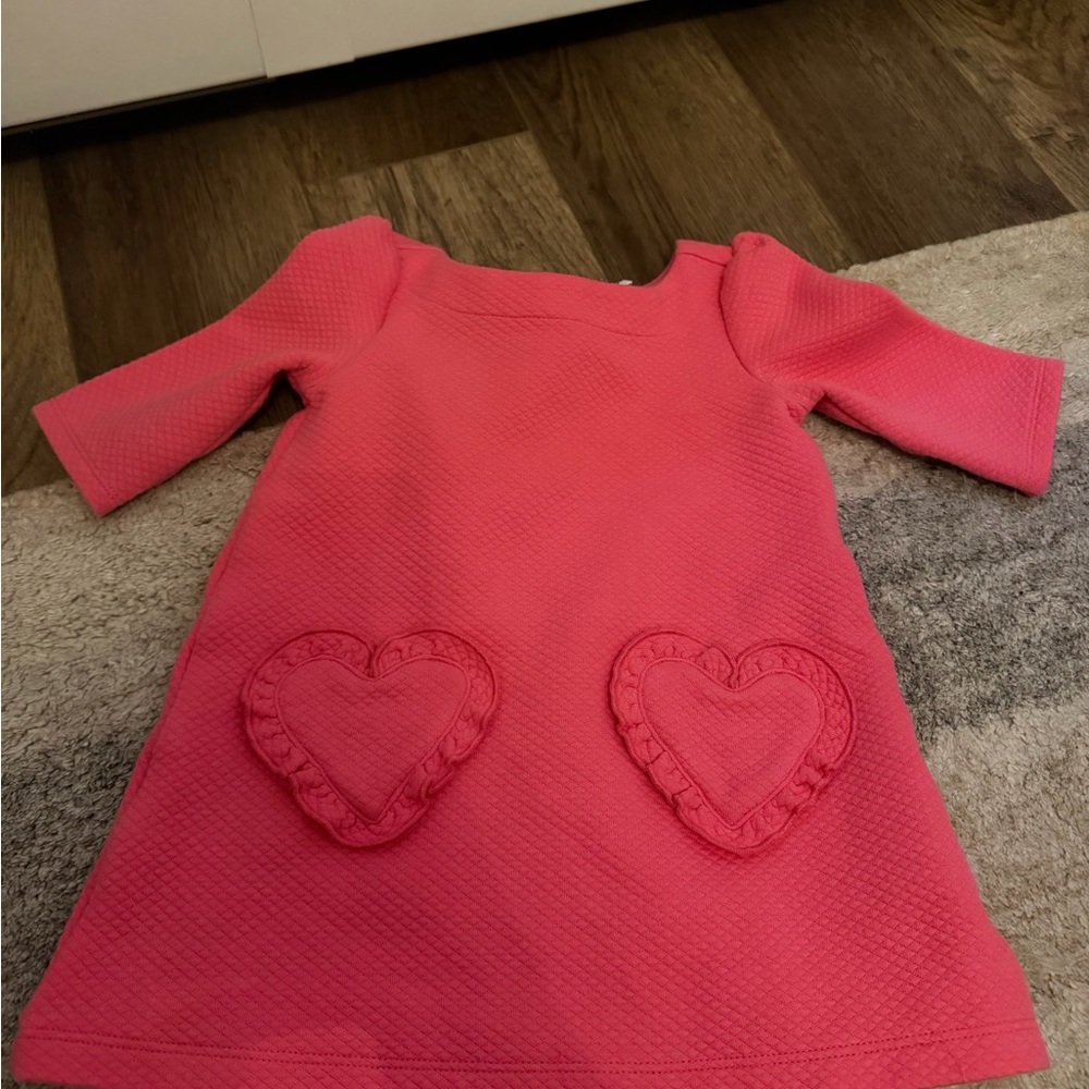 Janie and Jack Coral Pink Heart Pocket Dress